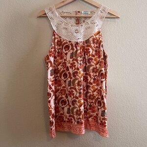 Sundance Orange Paisley Lace Yoke Sleeveless Top Size Medium NWOT